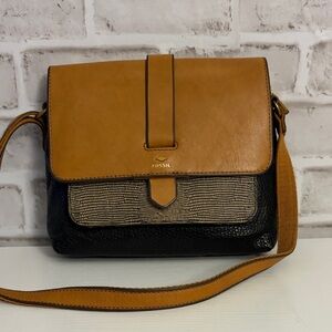 Fossil Tan and Black Crossbody Bag